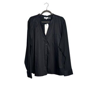 Calvin‎ Klein Long Sleeve Top Plus Size 3X Black Mixed Media V-Neck Button NWT